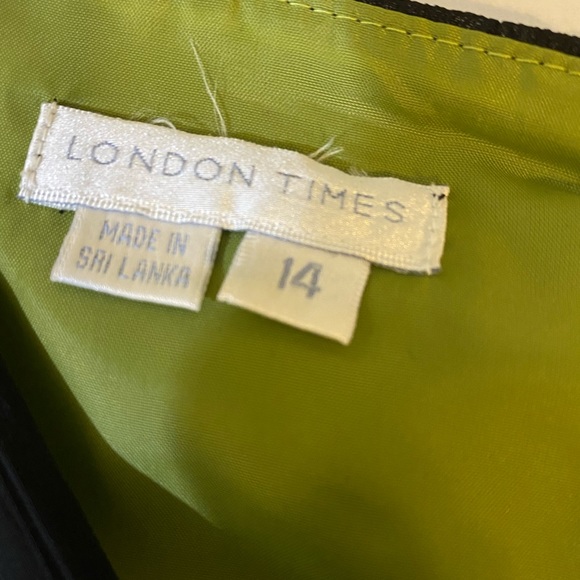 Black London Times With Satin Trim and Sash. Lined, Flared Skirt. Size 14 NWT. - Picture 6 of 6